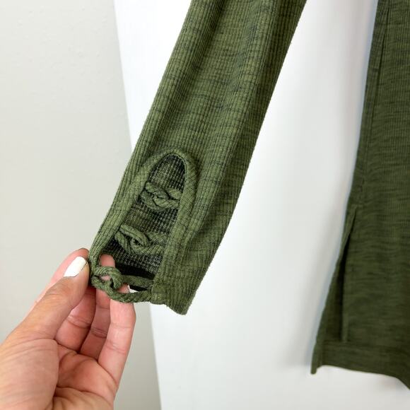 Pure + Good Anthropologie (S) Draped Neck Tunic Mini Dress Green - Picture 3 of 11